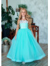 Turquoise Tulle 3D Flowers Flower Girl Dress